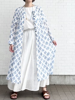 あざみブロックはおり　ロングカーディガン　前開き　花柄　綿　長袖　4JK010