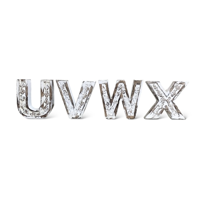 木製 アルファベット UVWX ホワイト 木彫 オブジェ 英字 英語