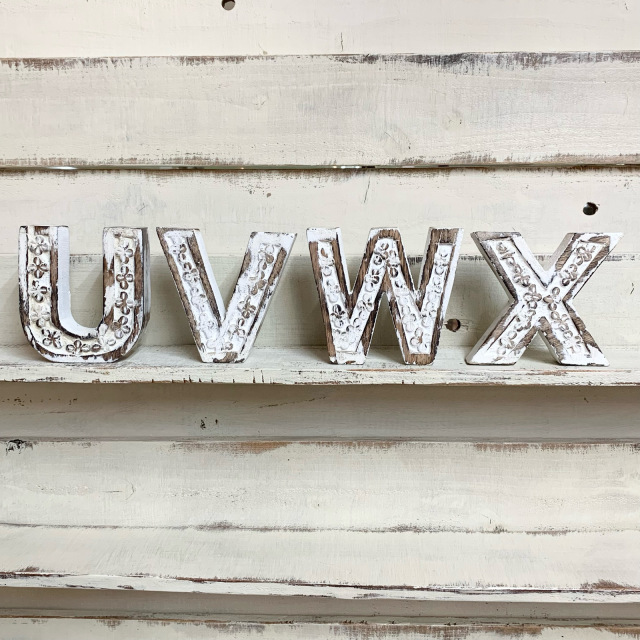 木製 アルファベット UVWX ホワイト 木彫 オブジェ 英字 英語