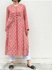 あざみブロックはおり　ロングカーディガン　前開き　花柄　綿　長袖　4JK010
