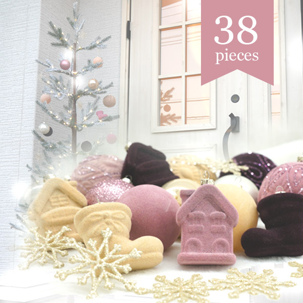 ピンクのクリスマスオーナメントセット 18個 と ツリートップ ゆるかっ