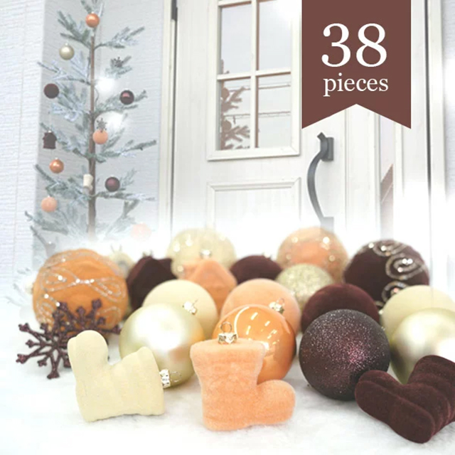 DEPOS　クリスマスオーナメントセット　ブラウンゴールド　38点セット　（DEPOS　Christmas ornament   Brown gold　38set）