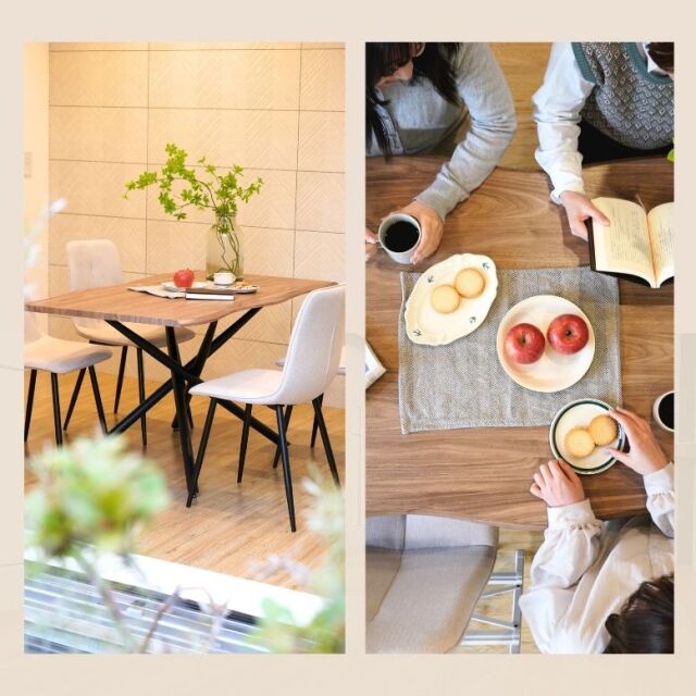 一枚板風 ダイニングテーブル 5点セット クロス脚 ブラウン