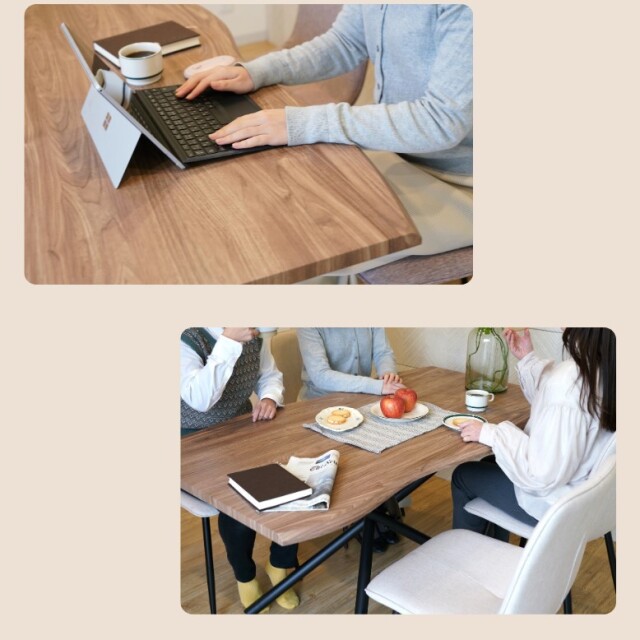 一枚板風 ダイニングテーブル 5点セット クロス脚 ブラウン