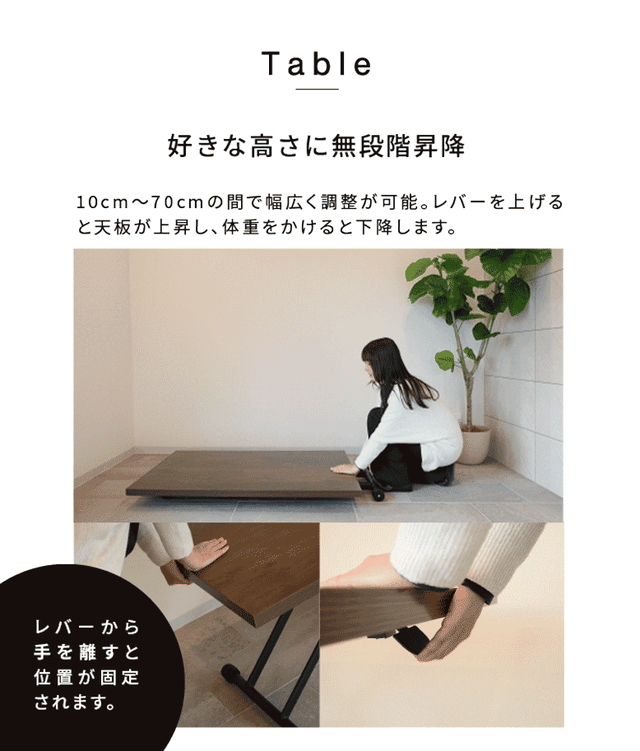 DEPOS 昇降式テーブル　120cm x 80cm DEPOS デポス ガス圧 昇降式テーブル 120×80cm