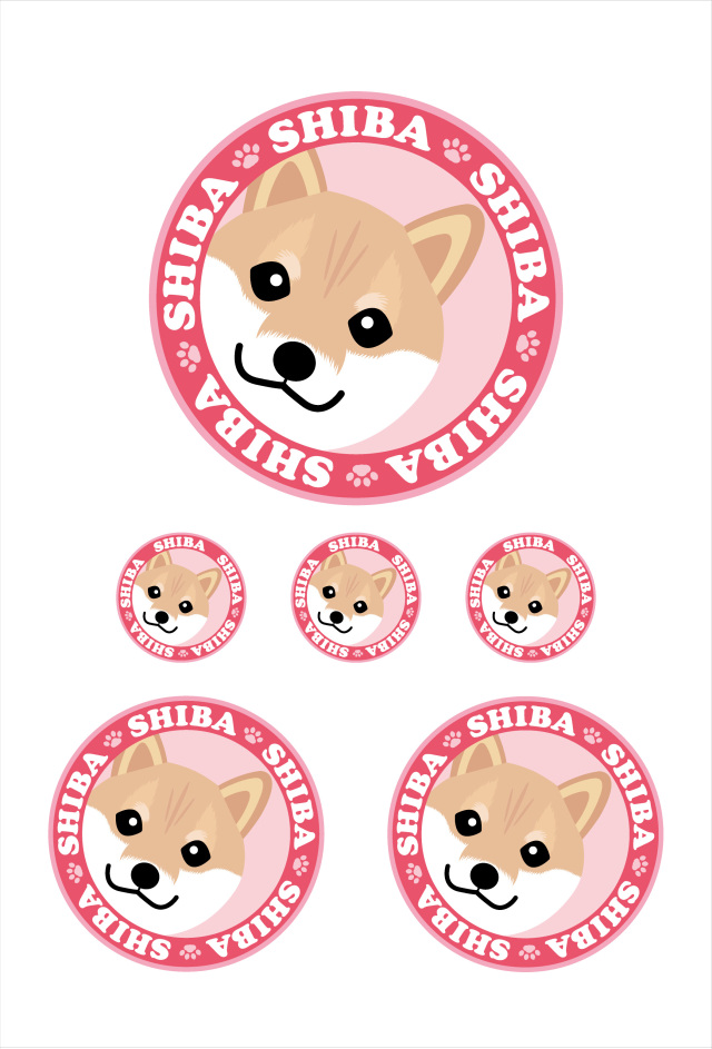 ステッカー赤柴ピンク１