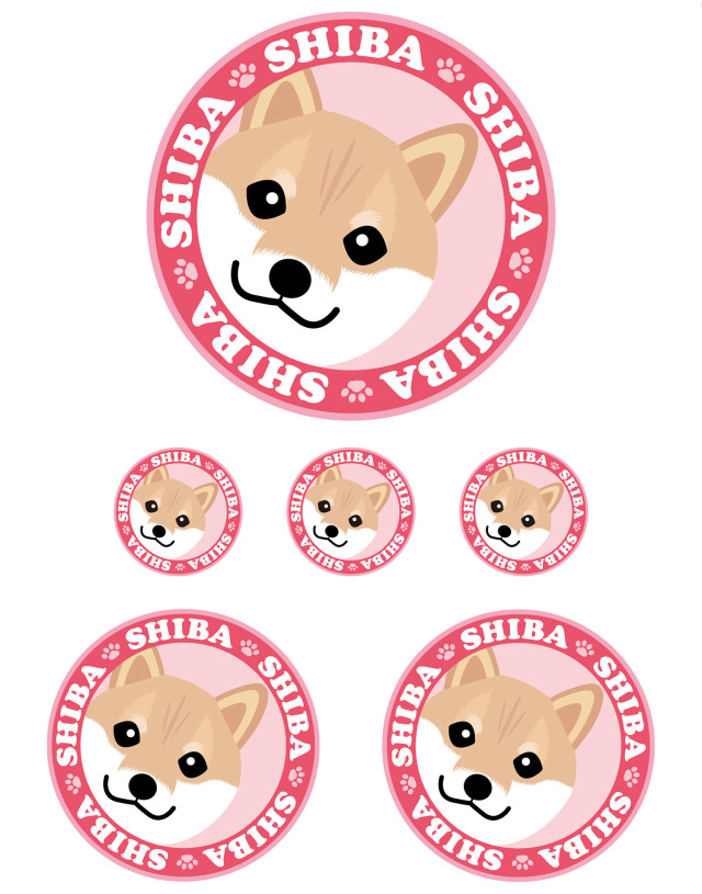 見つめる 柴犬 ［赤］ 柴 ステッカー 丸型 L + M +SSサイズ 【6枚 セット】 MK-3