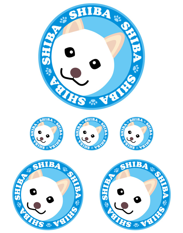 見つめる 柴犬 ［白］ 柴 ステッカー 丸型 L + M +SSサイズ 【6枚 セット】 MK-3