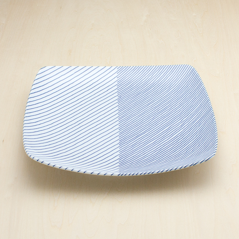 重ね縞　反角盛皿