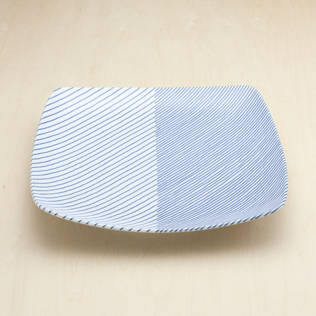 重ね縞　反角盛皿