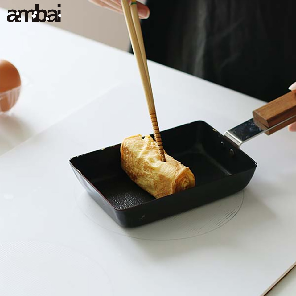 鉄製 玉子焼きフライパン ambai IH対応 直火OK 持ち手木製 チーク材 卵焼き 日本製