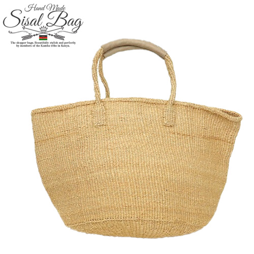 サイザルバッグ 共手無地12インチ ハンドル革巻き カゴバッグ