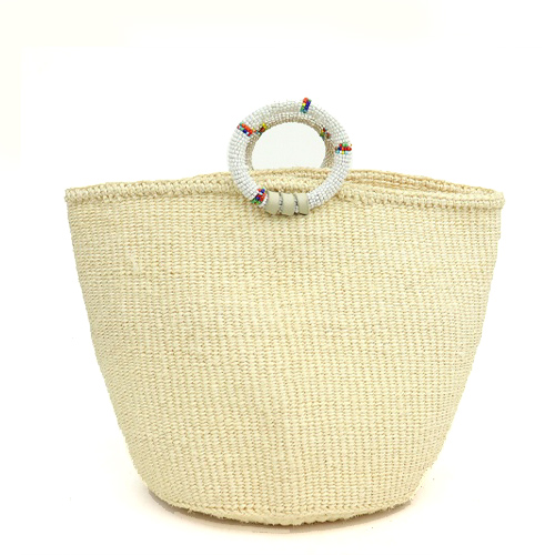 カゴバッグ サイザルバッグ ビーズハンドル 9インチ アフリカ