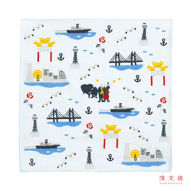 和ハンドタオル ガーゼ 横浜柄 帰省土産 濱文様 綿100％ ハンカチ 日本