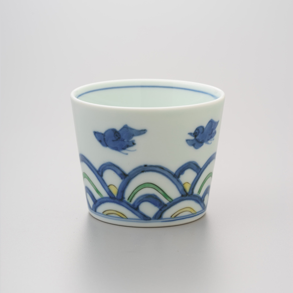染錦青海波千鳥 そば猪口 渓山窯 そばつゆ デザート アイスクリームカップ 小鉢 陶器 日本製