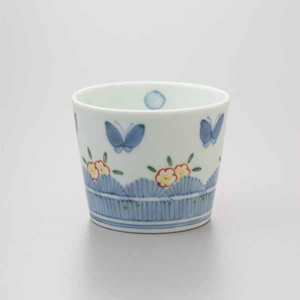 染錦垣根に蝶 そば猪口 渓山窯 そばつゆ デザート アイスクリームカップ 小鉢 陶器 日本製