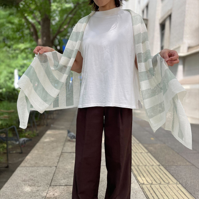 五泉ニット 夏のポンチョ  麻 ボーダー はおり レディース カーディガン