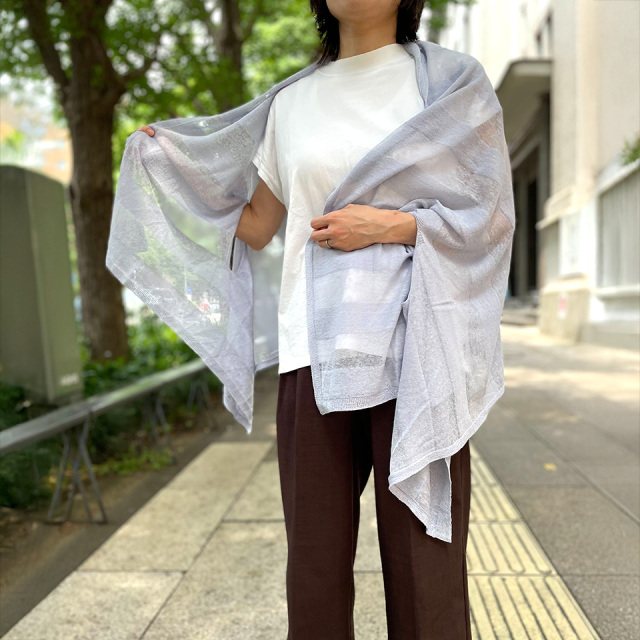 mino 五泉ニット nico ストールポンチョ/涼しい夏の麻　透けるボーダー SAIFUKU(サイフク) mino(みの) nico ストールポンチョ 涼しい夏