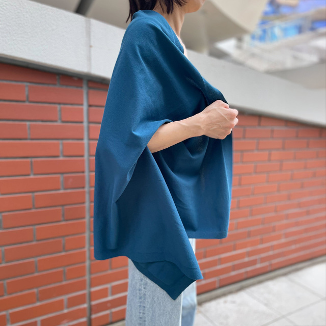 五泉ニット ストールポンチョ UVカットボタン付き レディース
