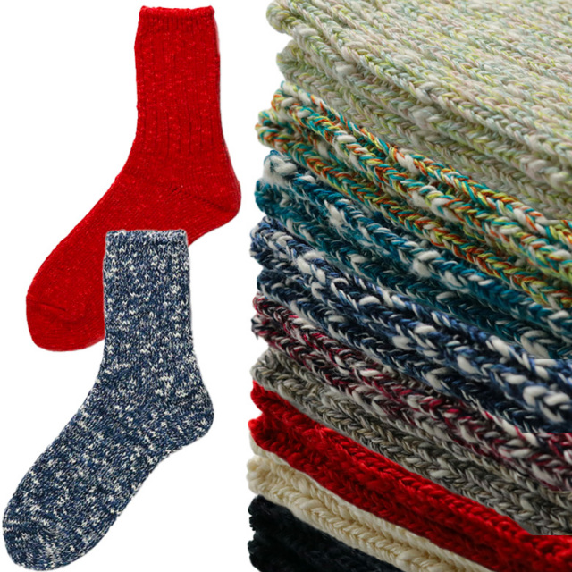 SOUKI ミックスカラー クルーソックス 靴下 暖か ローゲージニット