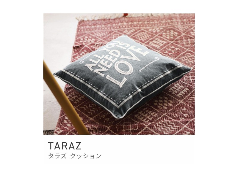 クッション 約45×45cm コットン 正方形 四角用 ソファ用 テキスト TARAZ