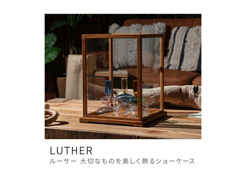 コレクションケース ショーケース コレクション収納 天然木 木製 チーク 軽い 完成品 ベーシック クラシック 高さ36cm LUTHER