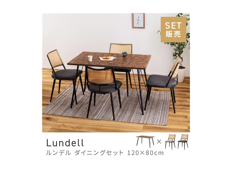 [5点セット]ダイニングテーブルセット 5点 ダイニングテーブル 4人掛け 4人 スタイリッシュ 幅120cm Lundell