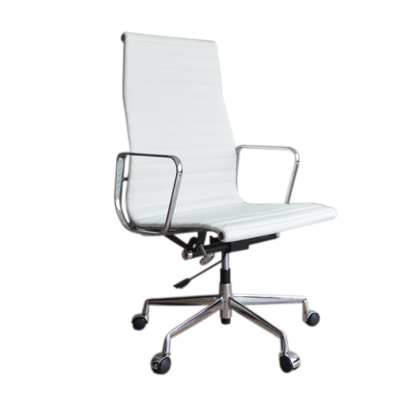 【受注生産】イームズ アルミナムチェア ホワイト （ハイバック／フラッドパッド） 本革仕様 会議室チェア