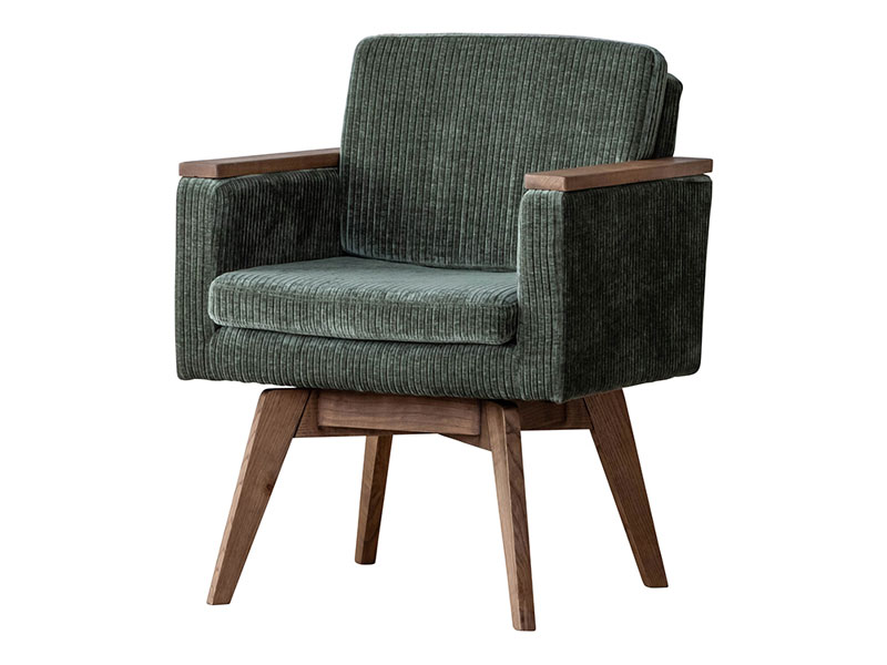 バレル ダイニングチェア 肘付き コーデュロイモスグリーン