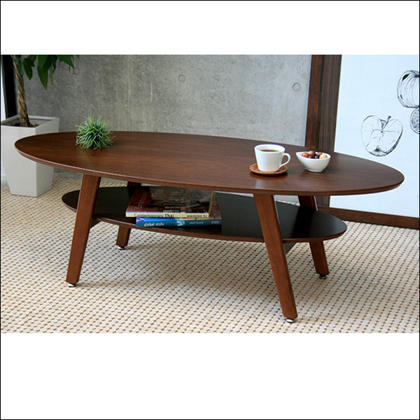 【送料無料】ウォールナット突板を使用した楕円形天板のリビングテーブル
