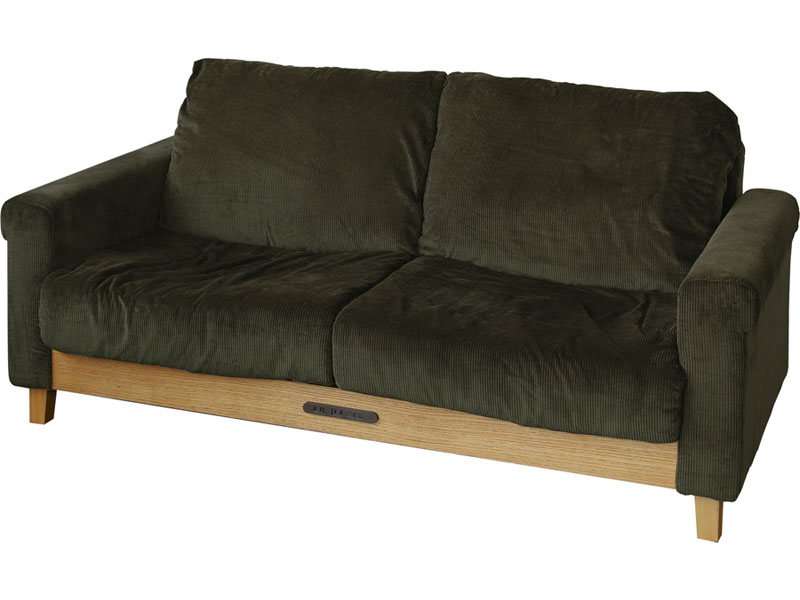 (送料無料)カフェ風デザインのコーディロイソファ　カーキ