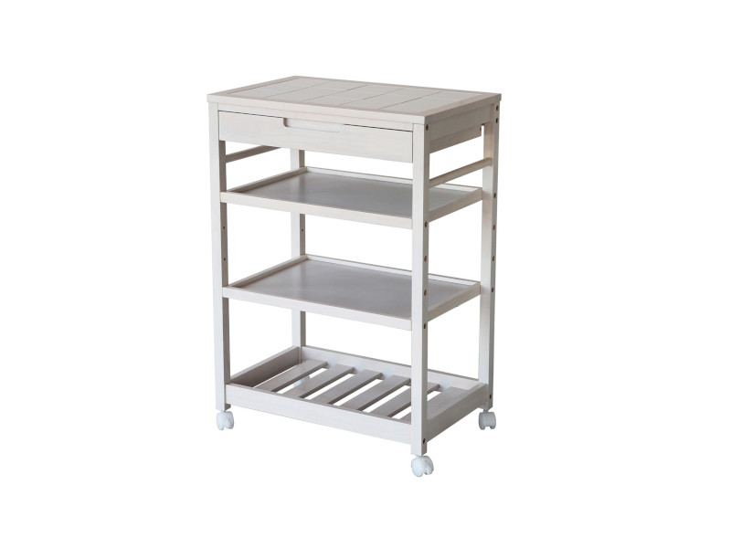 (送料無料)木目の見えるホワイトのタイルトップワゴン