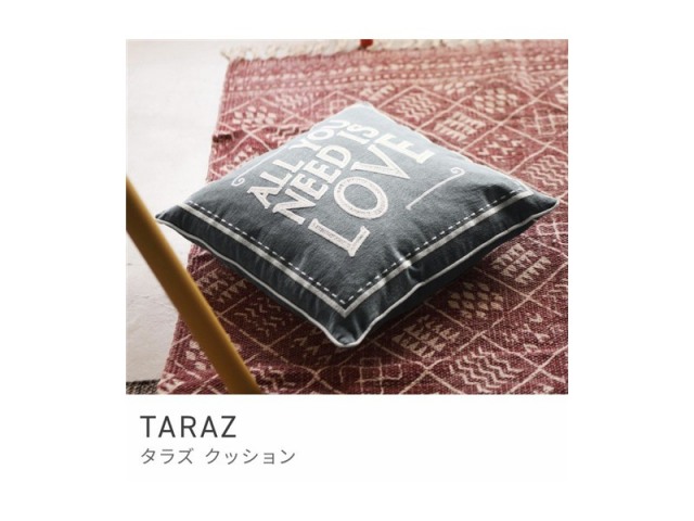 クッション 約45×45cm コットン 正方形 四角用 ソファ用 テキスト TARAZ