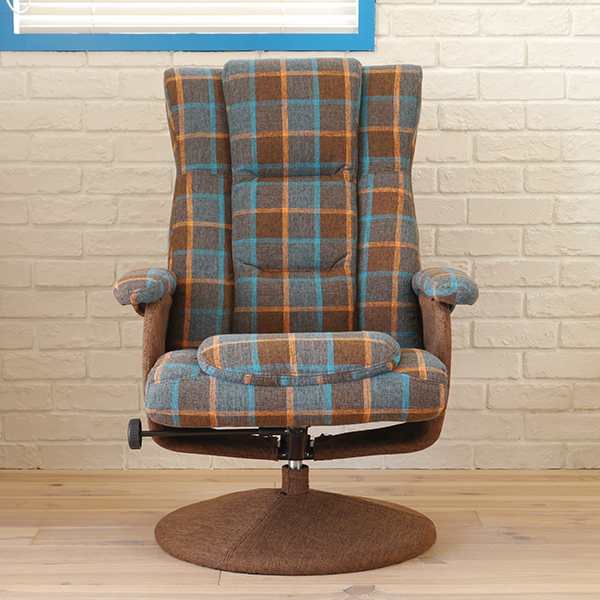 【送料無料】 カフェ風 パーソナルチェア チェック ブラウン KE