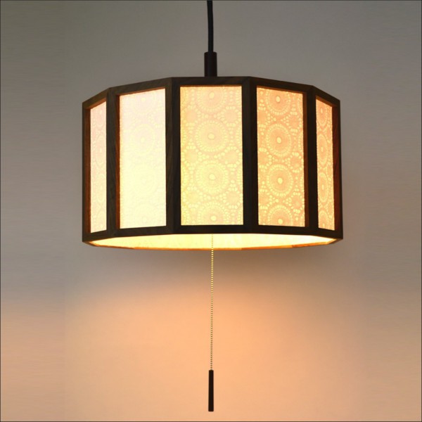 【送料無料】 天井照明 提灯 円筒型モダン木枠ペンダントライト ウォールナット仕様