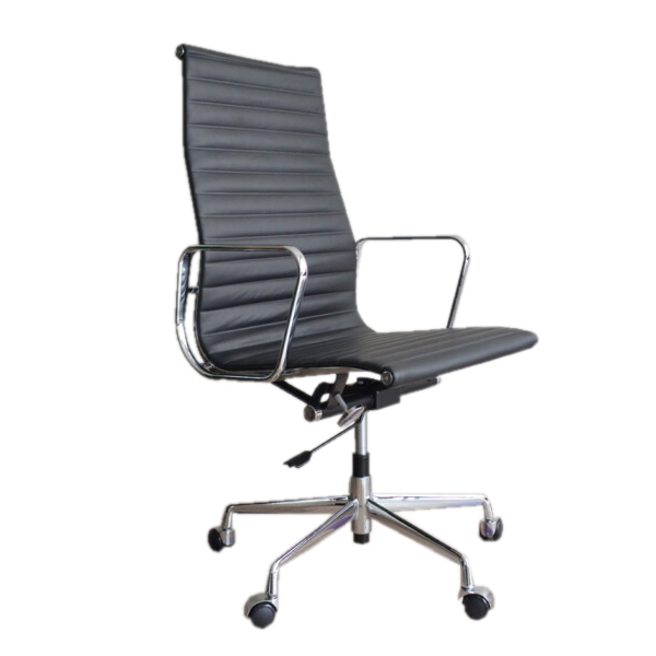 【送料無料】イームズ アルミナムチェア ブラック （ハイバック／フラッドパッド） 本革仕様 会議室チェア