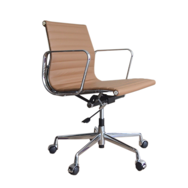 【送料無料】イームズ アルミナムチェア モカ （ローバック／フラッドパッド） 本革仕様 会議室チェア