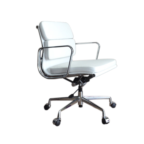 【受注生産】イームズ アルミナムチェア ホワイト （ローバック／ソフトパッド） 本革仕様 会議室チェア