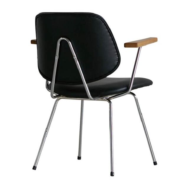 アボック ダイニングチェア 肘付 PUレザーブラック クロム脚タイプ