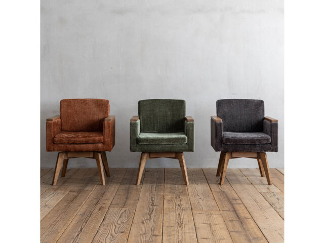 バレル ダイニングチェア 肘付き コーデュロイモスグリーン