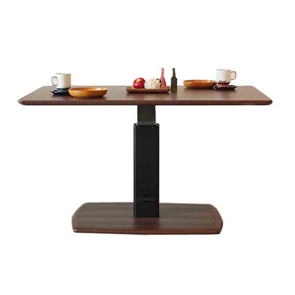(送料無料)モダンな昇降式ダイニングテーブル ブラウン ペダル式なので楽々  幅120