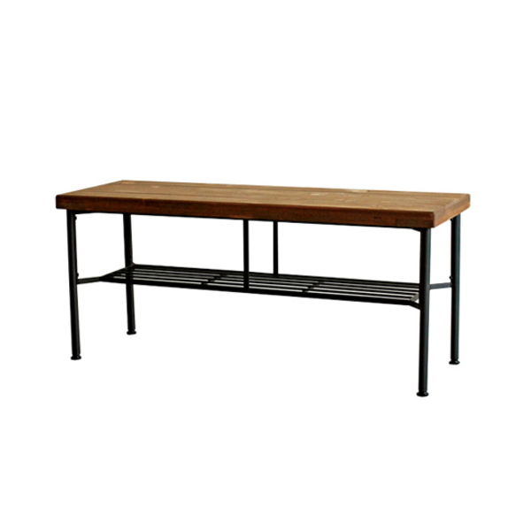 (送料無料)カフェ風ベンチ ブラックスチールと木製座面