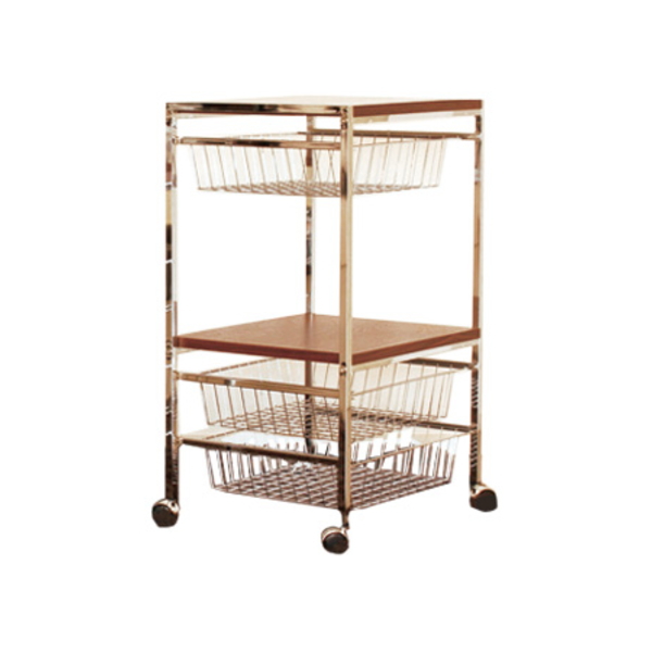 (送料無料)カフェ風キッチンワゴン ウォールナットとメッキがおしゃれ 幅49 ブラウン