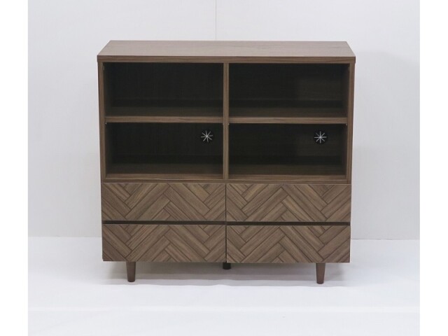 (送料無料)　人気のヘリンボーン柄が特徴的なシリーズ 組立家具/90キャビネット　クレラ　MBR