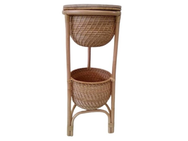 (送料無料)　ラタンを使用した二段バスケット