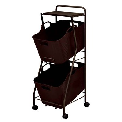 【送料無料】 日本製デザイナーズ家具 パイプで作ったランドリーバスケット ２段タイプ ブラウンとホワイト