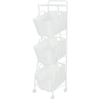 【送料無料】 日本製デザイナーズ家具 パイプで作ったランドリーバスケット ３段タイプ ブラウンとホワイト