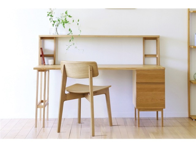 PLAIN DESK プレーンデスク SET10 オーダー突板天板 (幅150cm奥行70cm) + 片脚パーツ 天板奥行き55cm～70cm用 + 35チェストパーツ 天板奥行き55cm～70cm用 + オーダー上置きタイプA 幅150cm