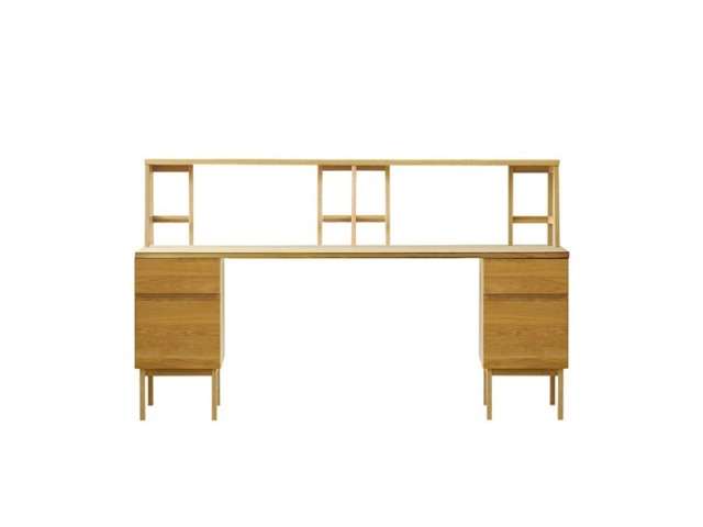 PLAIN DESK プレーンデスク SET12 オーダー突板天板 (幅180cm奥行55cm) + 35チェストパーツ 天板奥行き55cm～70cm用 + 35チェストパーツ 天板奥行き55cm～70cm用 + オーダー上置きタイプA 幅180cm