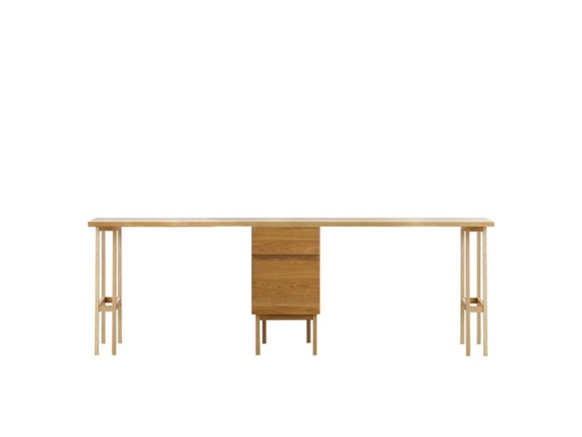 PLAIN DESK プレーンデスク SET13 オーダー突板天板 (幅210cm奥行55cm) + 片脚パーツ 天板奥行き55cm～70cm用 + 35チェストパーツ 天板奥行き55cm～70cm用 + 片脚パーツ 天板奥行き55cm～70cm用